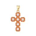 Detailaufnahme des goldenen Kreuzanhängers mit weißen Zirkonia und orangefarbenen Steinen - Stil 4 (Anhänger Ohne Kette)