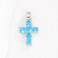 Kreuzanhänger-Halskette mit himmelblauen Kristallen in polierter Silberfassung - Silber März (Nur Anhänger (ohne Kette))