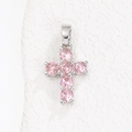 Kreuzanhänger in Silberoptik mit sechs runden rosa Geburtssteinen und polierter Öse - Silber Juli (Nur Anhänger (ohne Kette))
