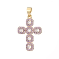 Gouden kruishanger met witte ronde stenen en paarse zirkonia-accenten - Stijl 5 (Hanger Zonder Ketting)