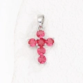 Silberner Kreuzanhänger mit sechs runden rosa Geburtssteinen in zarter Krappenfassung - Silber August (Nur Anhänger (ohne Kette))