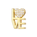 Macro shot of gold-plated LOVE charm with heart shaped clear cubic zirconia inlay - Gold LOVE Heart (NO.9)