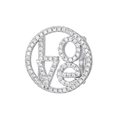 Macro view of a round silver charm with LOVE letters and micro-pave cubic zirconia - Silver Geometric LOVE Ring (NO.17)