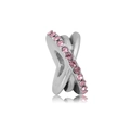 Detailed macro view of a silver-toned charm featuring pink zircon stones and cross design - Pink Rhinestone X Style (NO.4)