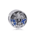 Blue dragonfly heart charm bead in 316L stainless steel with white zircon stones - Blue Dragonfly Floral Style (NO.1)