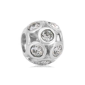 Abalorio de acero inoxidable plateado con circonitas brillantes para pulseras de bricolaje - Bola Hueca de Pavé Claro (NO.9)
