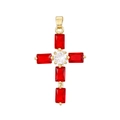 Gouden kruishanger met rode rechthoekige stenen en een witte zirkoon in het midden - Stijl 15 (Hanger Zonder Ketting)