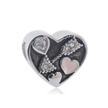 Abalorio de corazón de acero inoxidable con esmalte rosa y circón para pulseras - Triple Corazón (NO.6)