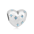 Charm a cuore in acciaio 316L lucido con pietre azzurre e incisioni a raggiera lucida - Cuore Stella Blu Chiaro (NO.1)