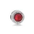 Detail of red faceted crystal charm bead with white zircon halo and hollow silver patterns - Dark Red Faceted Gemstone Style (18)