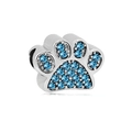 Silver 316L steel pet paw charm with light blue crystals for DIY charm bracelets - Blue Paw Print Style