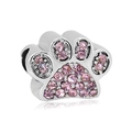 Silver 316L steel paw bead with pink crystals for DIY bracelet jewelry design - Pink Paw Style