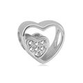Silver double heart charm bead with sparkling white cubic zirconia for charm bracelets - Double Layer Rhinestone Heart (19)