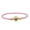 Pulsera de cuero trenzado rosa con un cierre esférico de metal dorado pulido y fino - 16cm / Rosa