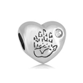 Polished silver heart charm with cat paw engraving and sparkling zircon stone detail - Cat Paw Heart With Clear Zirconia (NO.2)