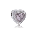 Silver-plated heart charm with pink enamel and sparkling pave set crystals for bracelets - Pale Pink Hollow Heart (N0.1)