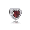 Ciondolo cuore in acciaio 316L con rubino rosso e piccoli cristalli per braccialetti - Taglio a Cuore Rosso Rubino (N0.2)