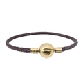 Pulsera de cuero trenzado marrón oscuro con cierre de bola dorada pulida para unisex - 16cm / Marrón