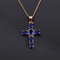 Elegante gouden ketting met kruishanger en vijf diepblauwe ovale zirkoon edelstenen - Stijl 24 (Hanger Zonder Ketting)