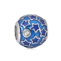 Starry sky charm in dark blue enamel with silver star patterns and zircon stone - Deep Blue Five-pointed Star Style