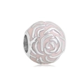 Macro view of stainless steel charm bead with pink enamel rose for DIY bracelet - Pink Rose Flower Style