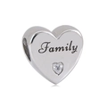 Abalorio de corazón de acero inoxidable con grabado Family y cristal para pulsera DIY - Estilo Corazón Family (NO.6)