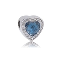 DIY silver heart charm with faceted blue gemstone and sparkling white crystals - Light Blue Faceted Heart Stone (N0.5)