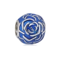 Detail of blue enamel rose charm bead for DIY bracelets with silver floral patterns - Blue Rose Style