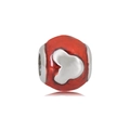 Polished stainless steel red enamel bead charm with silver heart pattern for DIY bracelet - Red Heart Style (NO.2)
