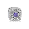 Macro shot of silver charm with purple cubic zirconia and sparkling pave stones - Purple Square Rhinestone Style (NO.1)