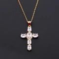 Elegante gouden kruis hanger ketting met vijf sprankelende ovale zirkonia edelstenen - Stijl 26 (Hanger Zonder Ketting)