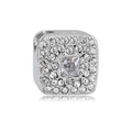 Macro shot of a silver square charm with pavé crystals and a large central square stone - White Square Rhinestone Style (NO.2)