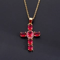 Kruis hanger ketting met ovale rode zirkonen en roze accenten aan een gouden ketting - Stijl 27 (Hanger Zonder Ketting)