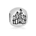 Macro shot of a stainless steel castle charm bead for DIY bracelets with detailed engraving - Oxidized Vintage Castle (23)