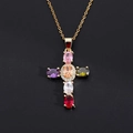 Gouden kruis hanger ketting met zes kleurrijke edelstenen en sprankelende zirkonia - Stijl 29 (Hanger Zonder Ketting)