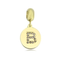 Golden round pendant with letter B and crystal inlay for stainless steel necklace - Letter B