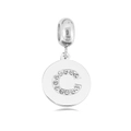 Polished silver stainless steel circular pendant with sparkling cubic zirconia letter C - Letter C