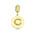 Golden round pendant with rhinestone letter C, polished finish for jewelry DIY - Letter C