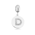 Polished silver stainless steel round pendant with sparkling letter D zircon inlay - Letter D