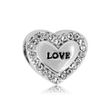 Macro view of heart-shaped charm with LOVE engraving and pave-set cubic zirconia stones - White Rhinestone LOVE Style (NO.2)