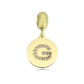 Close-up of a gold-plated letter G pendant with clear rhinestones on a white background - Letter G