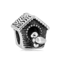 Macro shot of birdhouse charm with wood grain texture for DIY charm bracelets - Birdhouse Style (NO.3) / Silver
