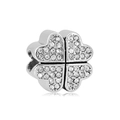 Silver four-leaf clover charm bead with sparkling pavé crystals and mirrored reflection - White Rhinestone Four-Leaf Clover Style (NO.9)
