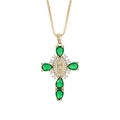 Gouden kruis hanger ketting met groene zirkoon druppels en Maagd Maria camee - Stijl 32 (Hanger Zonder Ketting)