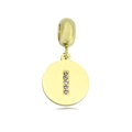 Detailed close-up of golden letter I charm pendant with sparkling inlaid rhinestones - Letter I