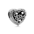 Close-up of heart charm with Love You engraving and black enamel for bead bracelet - Enamel Heart (37)