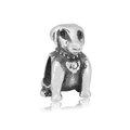 Dettaglio macro dello charm a cucciolo con collare a cuore e zircone luccicante - Stile Cucciolo (NO.) / Argento