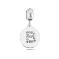 Polished silver stainless steel charm with crystal letter B for DIY necklaces - Letter B