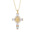Religieuze kruis ketting met heldere zirkoon en Maagd Maria reliëf in goudkleur - Stijl 35 (Hanger Zonder Ketting)