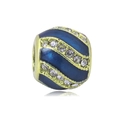 Gouden roestvrijstalen bedel met blauwe emaille spiraal en witte zirkoon inleg - Goud - Blauwe Emaille Strass Bol (NO.8)